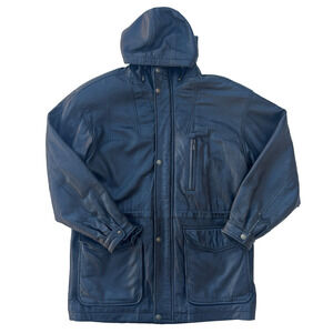 Europe Craft Hooded Leather Jacket Men's Size Medium Black Zip Up Coat Outwear